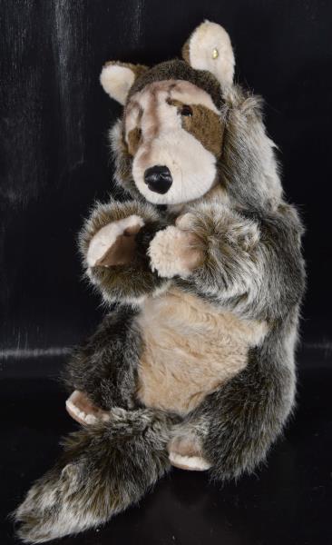 Steiff Raccoon Plush Animal: Featuring The Steiff Plush Raccoon, With The Ear Button But No Tag. Measuring 15.6" Tall, In Good Condition.