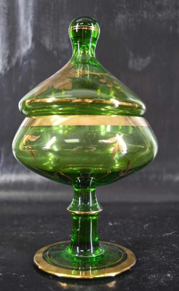 Bohemian Green & Gold Covered Candy Dish (1 of 4)