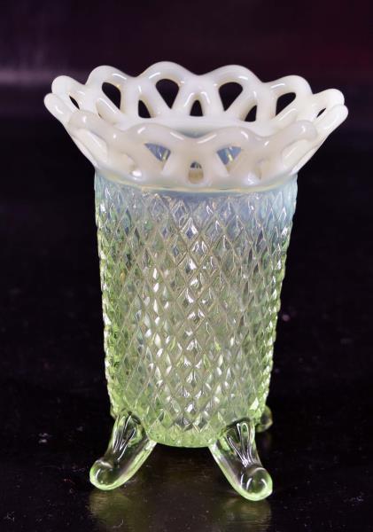 Imperial Uranium Glass Open Lattice Vase (1 of 4)