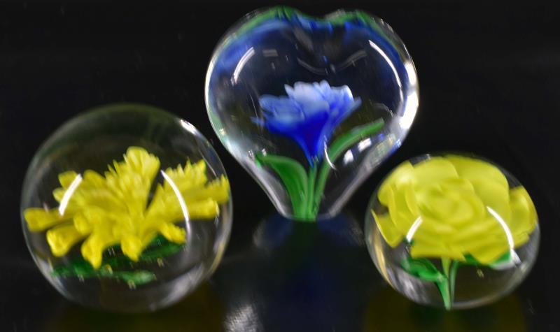 Three Floral Art Glass Paperweights (1 of 4)