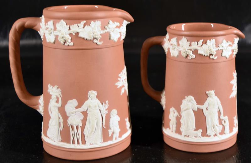 Vintage Wedgwood Terracotta White Relief Pitchers Auction
