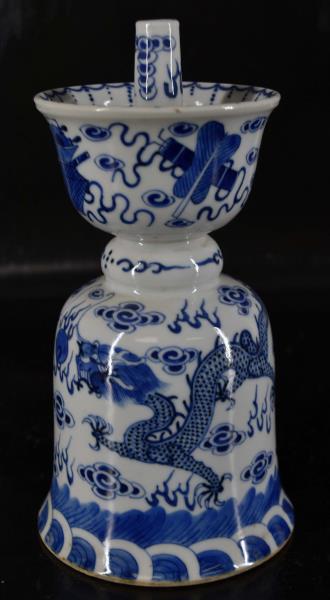 Chinese Blue & White Dragon Oil Lamp (1 of 6)