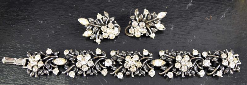 Vintage Coro Rhinestone Bracelet & Earring Set (1 of 4)