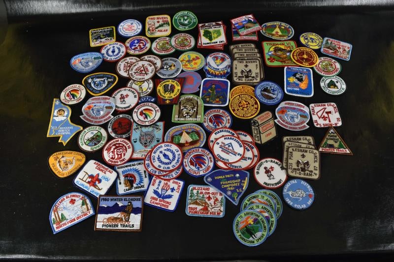 1980's Group Of 80+ Boy Scout Badges Or Patches: Featuring A Group Of Over 80 Boy Scout Patches, Dating Between 1980-89. Various Camps, Trails, Activities And Events.