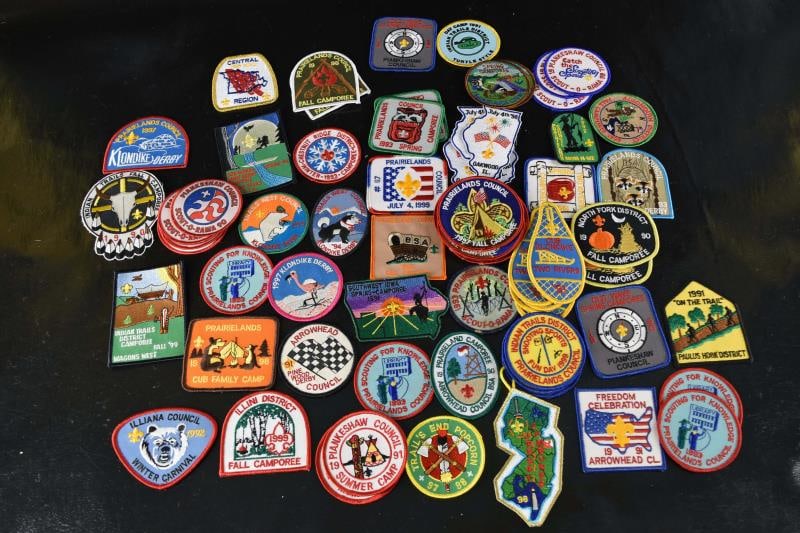 1990's Group Of 60+ Boy Scout Badges Or Patches: Featuring A Group Of Over 60 Boy Scout Patches Or Badges, Dating Between 1990-99. Various Camps, Trails, Activities And Events.