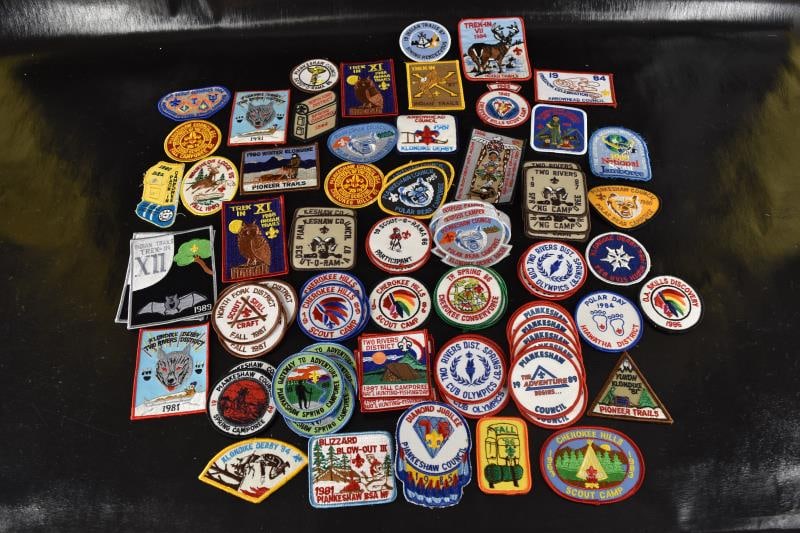 1980's Group Of 80+ Boy Scout Badges Or Patches: Featuring A Group Of Over 80 Boy Scout Patches Or Badges, Dating Between 1980-89. Various Camps, Trails, Activities And Events.