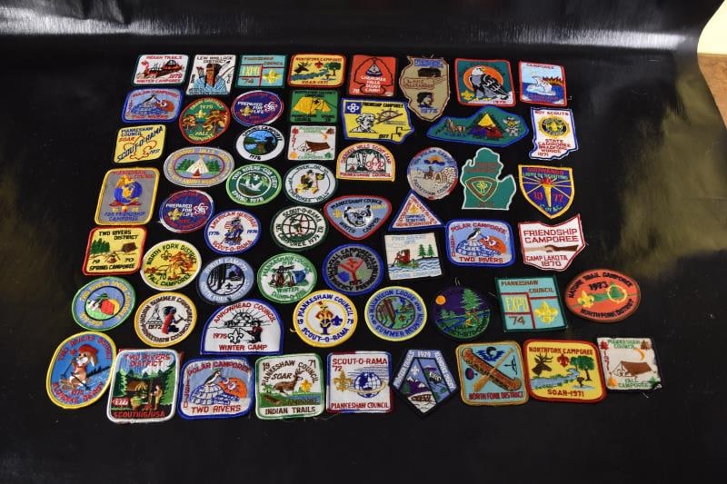 1970's Group Of 50+ Boy Scout Badges Or Patches: Featuring A Group Of Over 50 Boy Scout Patches Or Badges, Dating Between 1970-79. Various Camps, Trails, Activities And Events.