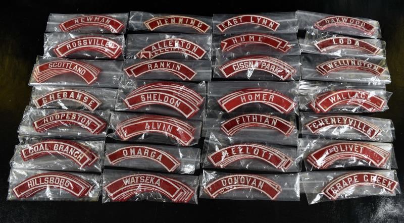Groups Of Red & White Boy Scout Community Strips: Featuring Multiples In Cities Of Rankin, Watseka, Homer, Allerton, Cissna Park, Loda, Hoopeston, Olivet, Covington, Etc,