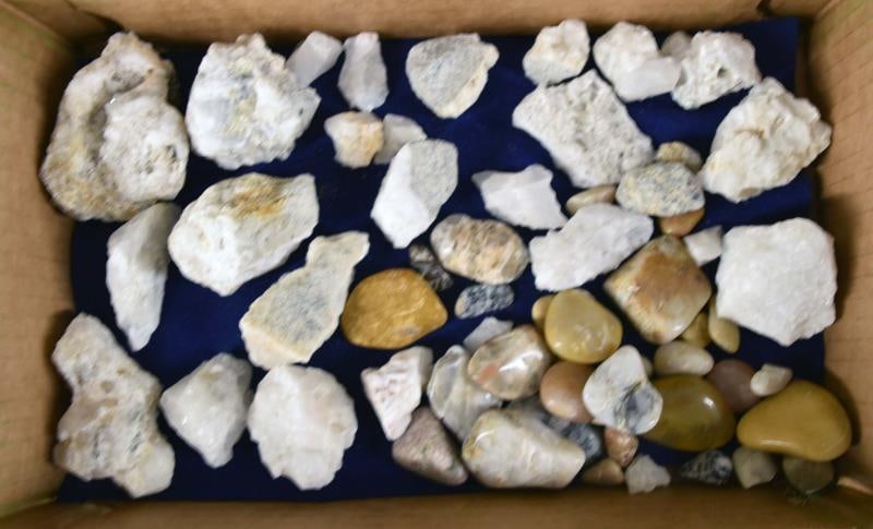 Group Of Crystal Geodes & Polished Stones: Featuring Various Sizes Of Crystal Geodes And A Group Of Loose Polished Stones.