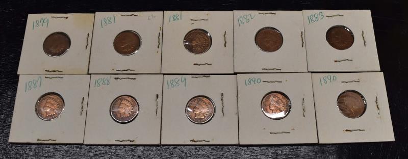 10 Indian Head Pennies Between 1879-1890 (1 of 8)