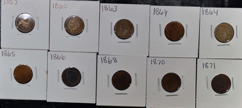 9 Indian Head Pennies & Flying Eagle (1 of 10)