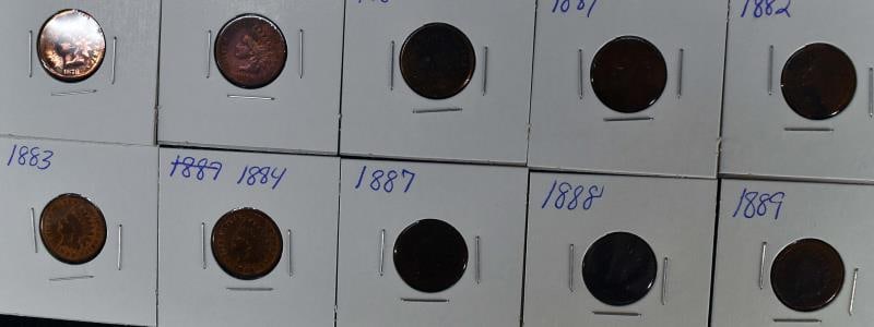 10 Indian Head Pennies Between 1878 - 1889 (1 of 8)