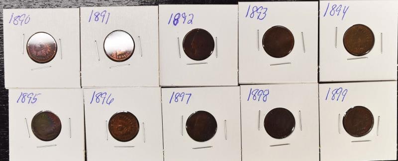 10 Indian Head Pennies Between 1890 - 1899 (1 of 8)
