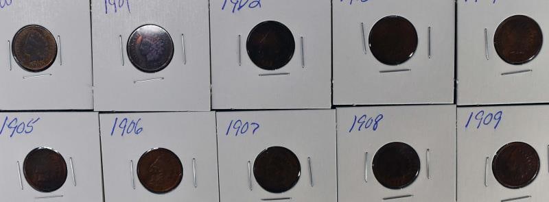 10 Indian Head Pennies Between 1900 - 1909 (1 of 8)