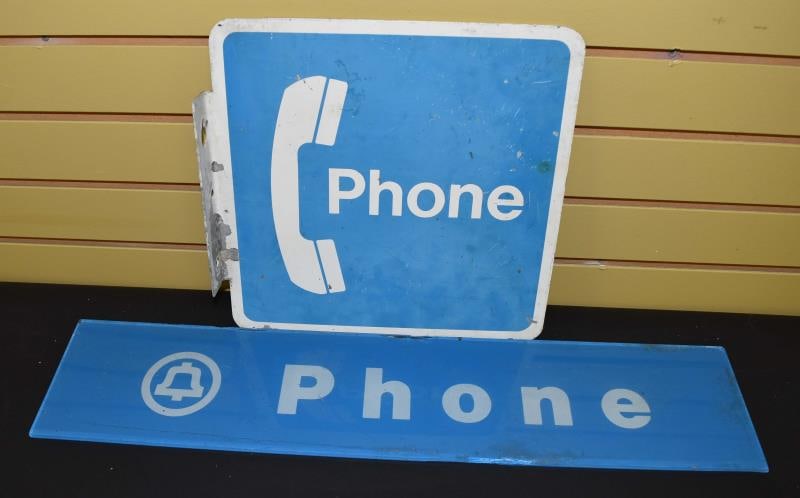 Vintage Metal And Glass At&t Telephone Booth Signs (1 of 1)