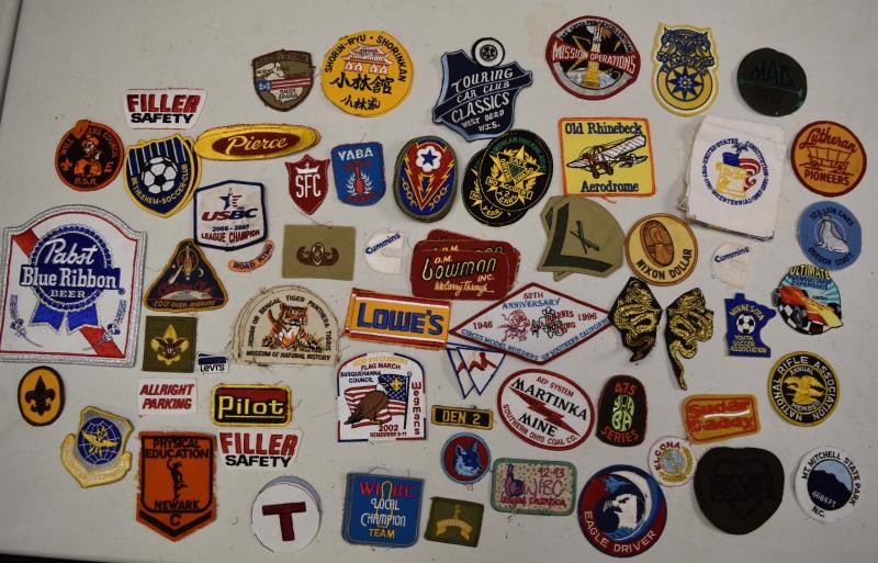 Group Of Uniform And Advertising Patches: Featuring Bowling Patches, Cummins Engine, Pilot Gas, Lowe's, Bowman Inc, Pierce, Etc.