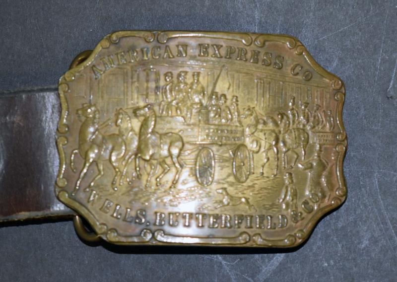 Tiffany Co Belt Buckle " American Express Co": Featuring An Unusual American Express Co. Wells Butterfield & Co., Belt Buckle. The Back Of The Belt Buckle Reads" Rare Stone Tiffany Broadway New York, Property Of American Express Co. Reward If Retu