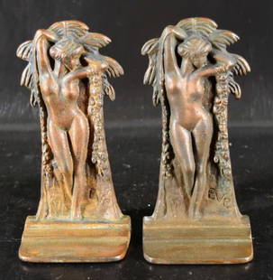 Verona Eve Cast Iron Art Nouveau Era Bookends: Featuring Verona Eve Cast Iron Art Nouveau Era Bookends Figural Woman, Measuring 7.25" Tall, Original Patina. Impressed Hallmark.