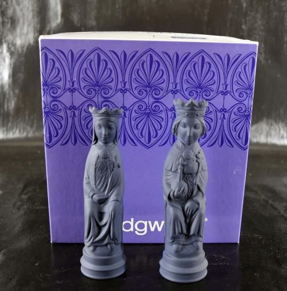 Wedgwood Chess Pieces: Featuring Blue Chess Pieces King And Queen In Original Box Each Measuring 6" Tall And 1 1/2" Wide. Condition Is Good With No Nicks, Chips Or Cracks.