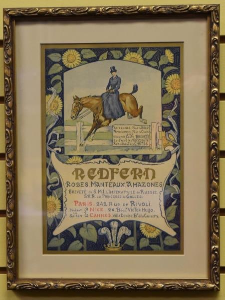 Eugene Grasset Style Lithograph: Featuring A Foil Redfern French Advertising Lithograph. Advertising New Style Coats Patent By Empress Of Russia And Hrh The Princess Of Wales. The Background Of The Ad Is The Same As The Lithograph By