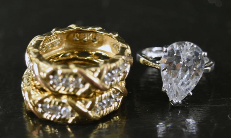 Jbk Thailand Reproduction Rings: Featuring The J B K Rings Made In Thailand Reproduction From Jackie Kennedy Jewelry. The Goldtone Rings Are Size 8. The Sterling And Cz Ring Is Size 6.