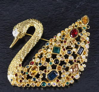 Swarovski Crystal Swan Pin: Featuring The Swarovski Crystal Swan Pin, Measuring 2.5" Wide And 2" Long, In Very Good Condition.