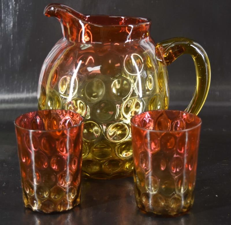 Amberina Thumbprint Water Pitcher/ Two Tumblers (1 of 5)