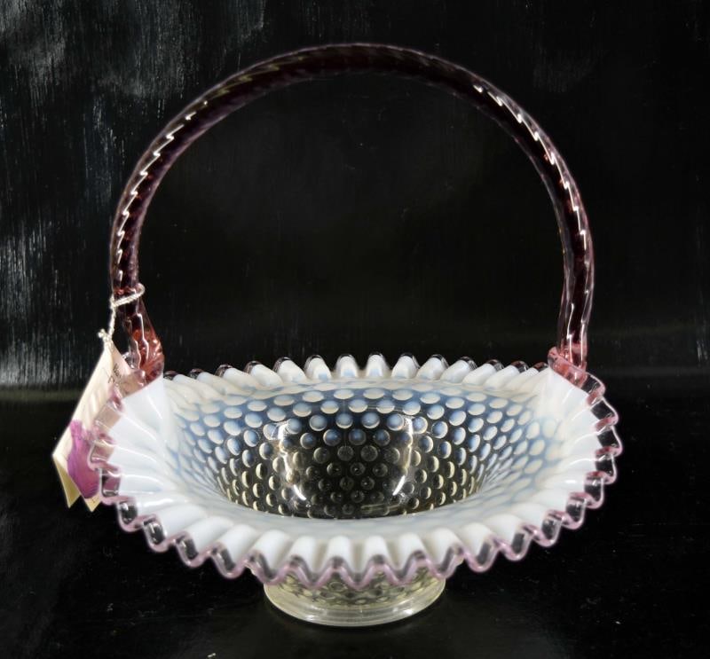 Fenton Cranberry Crested Hobnail Basket (1 of 5)