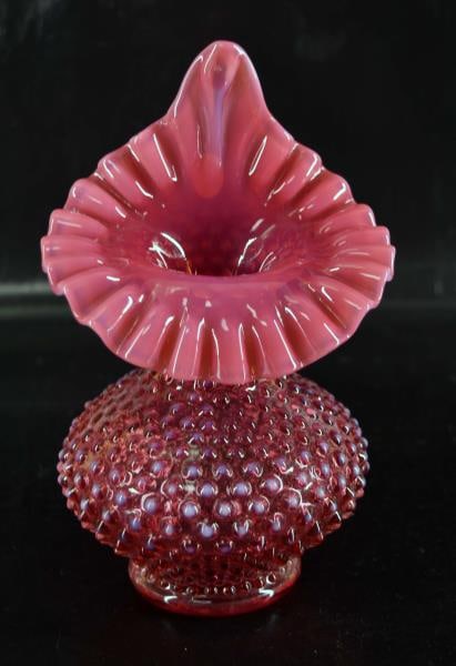 Fenton Cranberry Opalescent Jack In Pulpit Vase (1 of 5)