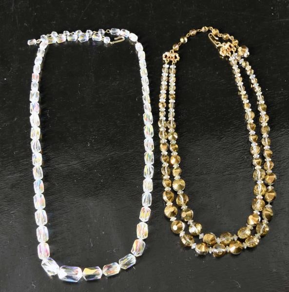 Hobe Double Strand Gold And Crystal Necklace: Featuring A Gold And Crystal Double Strand Necklace, Adjustable With The Clasp Impressed With Hobe. The Necklace Measures Between 15" Adjustable To 18.5". Together With An Unmarked Ab Faceted Necklace