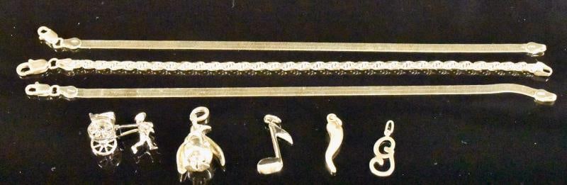 Three Sterling Silver Bracelets & 5 Charms (1 of 4)