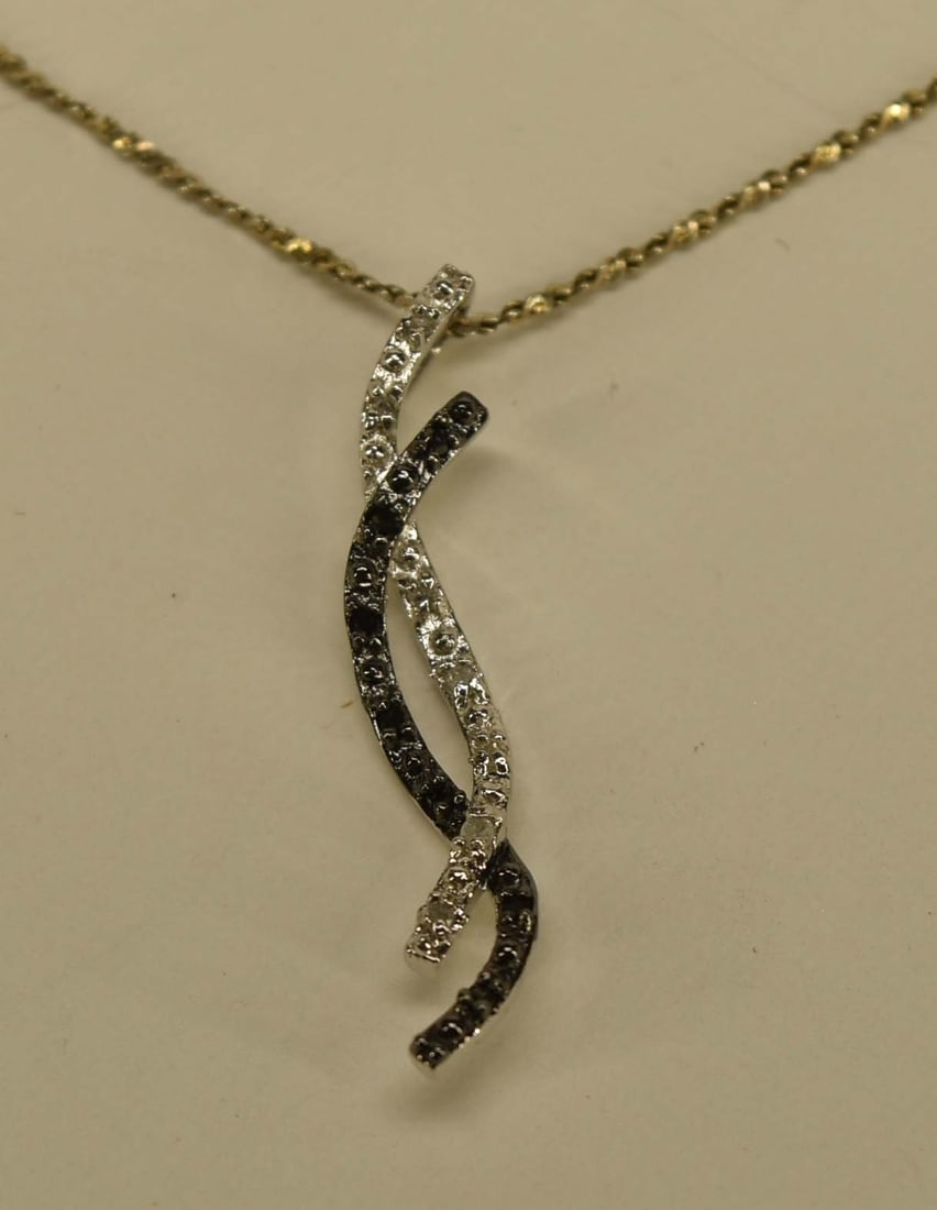 Sterling Silver Black & White Diamond Necklace (1 of 4)