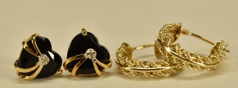 Two Pairs 14k Yellow Gold Earrings (1 of 3)