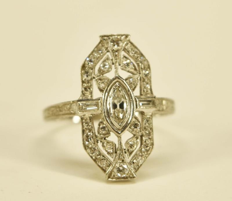 Art Deco Filigree Platinum & Diamond Ring (1 of 5)