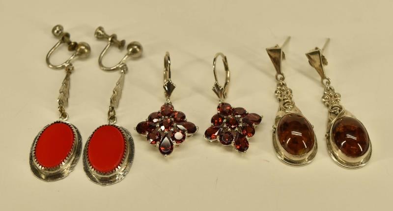 Sterling Silver Garnet & Amber Earring Sets (1 of 6)