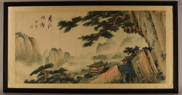 Yang Borun Chinese, 1837-1911  Landscape: Yang Borun Chinese, 1837-1911 Ink And Color On Paper Landscape 31" X 16.5", One Red Seal, Foxing And Paper Yellowing.