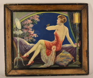 Vintage Pin-up Girl Print: Featuirng An Art Deco Pin-up Girl Print, Framed Measuring 20.5" X 17.5".