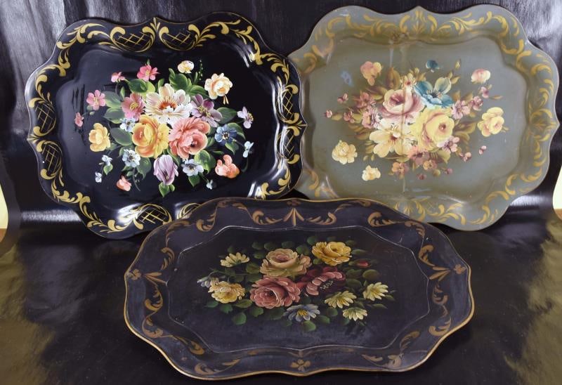 Three Tole Hand Painted Trays (1 of 4)