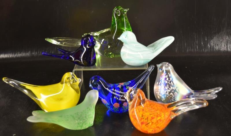 Eight Art Glass Paperweight Birds (1 of 11)
