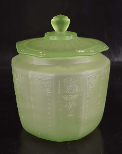 Green Depression Uranium Glass Biscuit Jar (1 of 7)