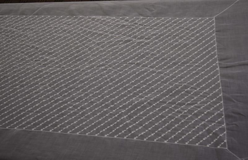 Switzerland Sheer Tulle Linen Tablecloth & Napkins: Featuring A Set Of Eight Sheer Napkins And Matching Tablecloth In Tulle Linen Fabric, Made In Switzerland. The Center Of The Tablecloth And Boarder On The Napkins Are Embroider With Small Flowers. The