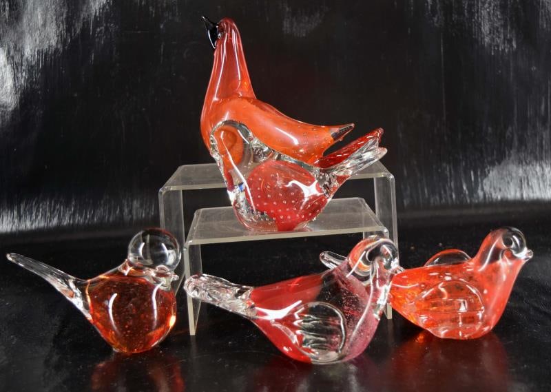 Five Red Bird Glass Paperweights (1 of 7)