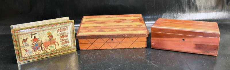 Three Vintage Wood And Tin Chests & Desk (1 of 7)