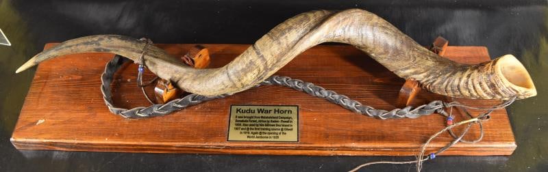 Boy Scout Kudu War Horn Replica: Featuring A Replica Of The Original Boy Scout Kudu War Horn Used Throughout History From 1896 To Present Day Boy Scout World Jamboree. Measuring 36" Long And 9" Wide On The Display Board. The Horn Is 
