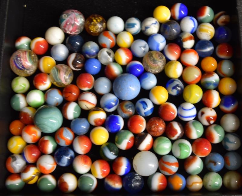 Group Of Vintage Marbles: Featuring Onion Skins, Latticino, Shooters.