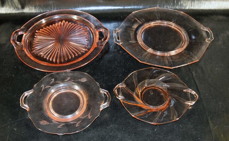 Four Pink Depression Glass Serving Trays (1 of 5)