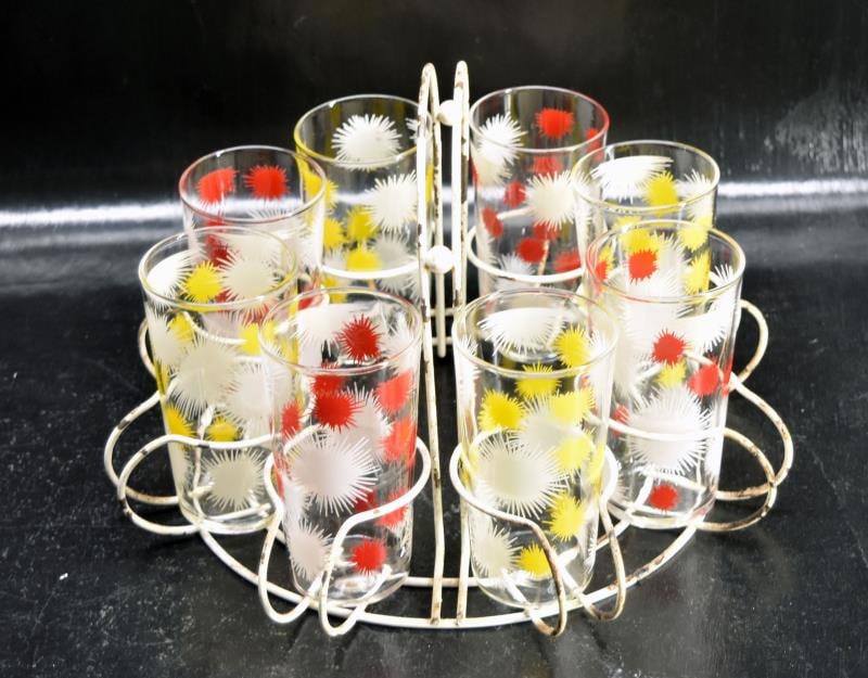 Mid-century 8 Set Drinking Glasses And Caddy (1 of 3)