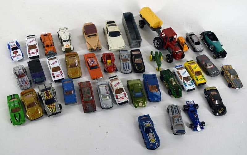 Collection Of Toy Cars: Featuring Hot Wheels, Ertl, Tomica, China, Etc Cars. Approximately 36 Total Cars.