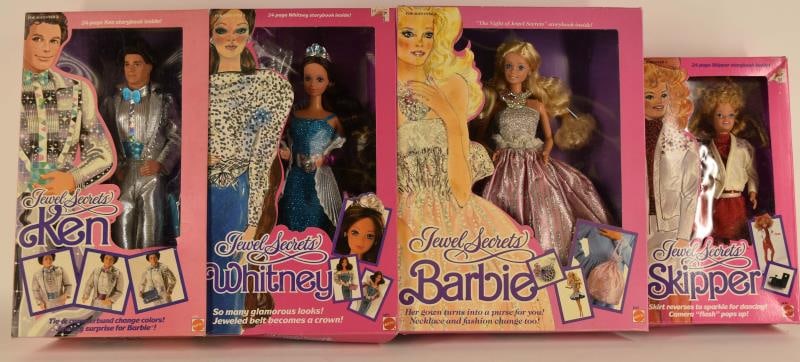 Group Of Matel Jewel Secrets Barbie Dolls: Featuring Four Jewel Secrets Dolls Including Barbie, Ken Skipper And Whitney. Dolls Measure 9 1/2" To 12" Tall.