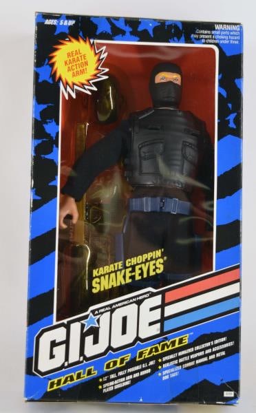 G I Joe Karate Choppin Snake-eyes: Featuring A 1993 Hall Of Fame G I Joe Action Figure In Original Box With Accessories. Measures 12" Tall.